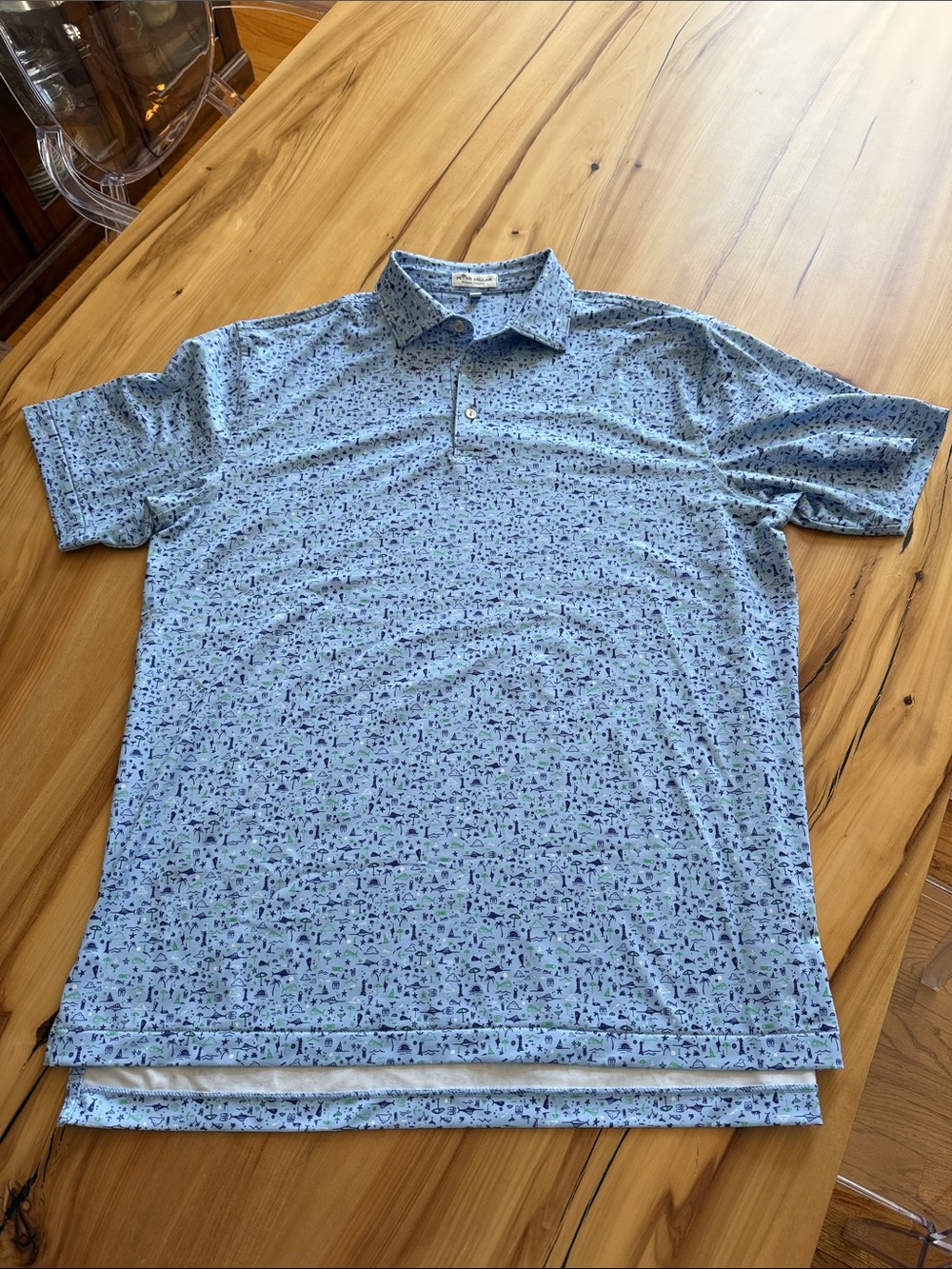 Peter Millar Light Blue Printed Polo with Subtle Navy Motif